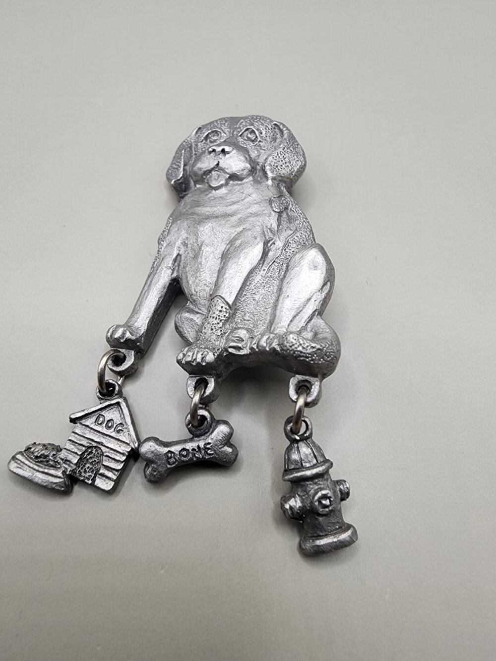 Cute Vintage Style Pewter Dog Brooch Dangle Charms Spoon Jewelry
